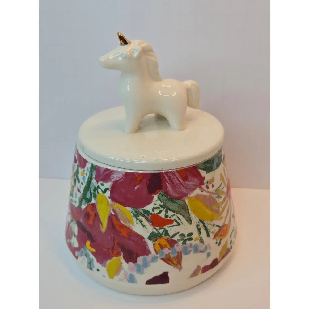 Opalhouse Unicorn Canister Ceramic Trinket Treat Jar‎ with Lid Floral Gold Horn